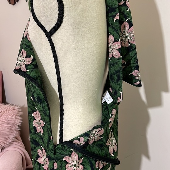 Topshop Green Hibiscus Floral Halter Neck Cutout Sleeveless Midi Dress size 10 - Picture 10 of 14